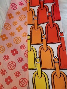100% Silk Bag Twilly, Vibrant Yellow & Orange Graphic Silk Scarf